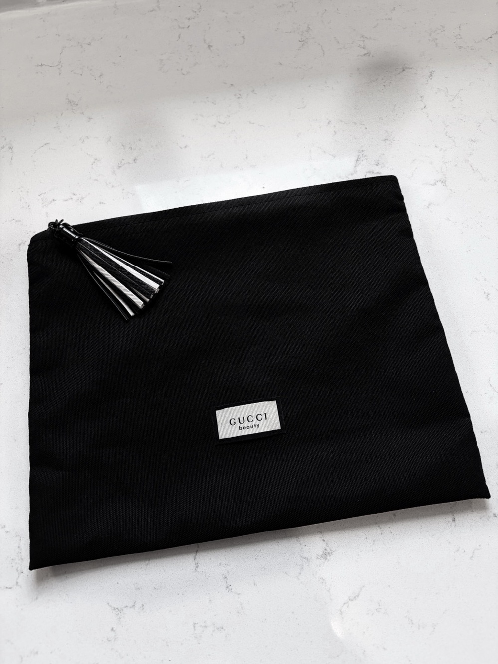 Large Gucci Black Canvas Cosmetic Pouch with Two-Tone Tassel